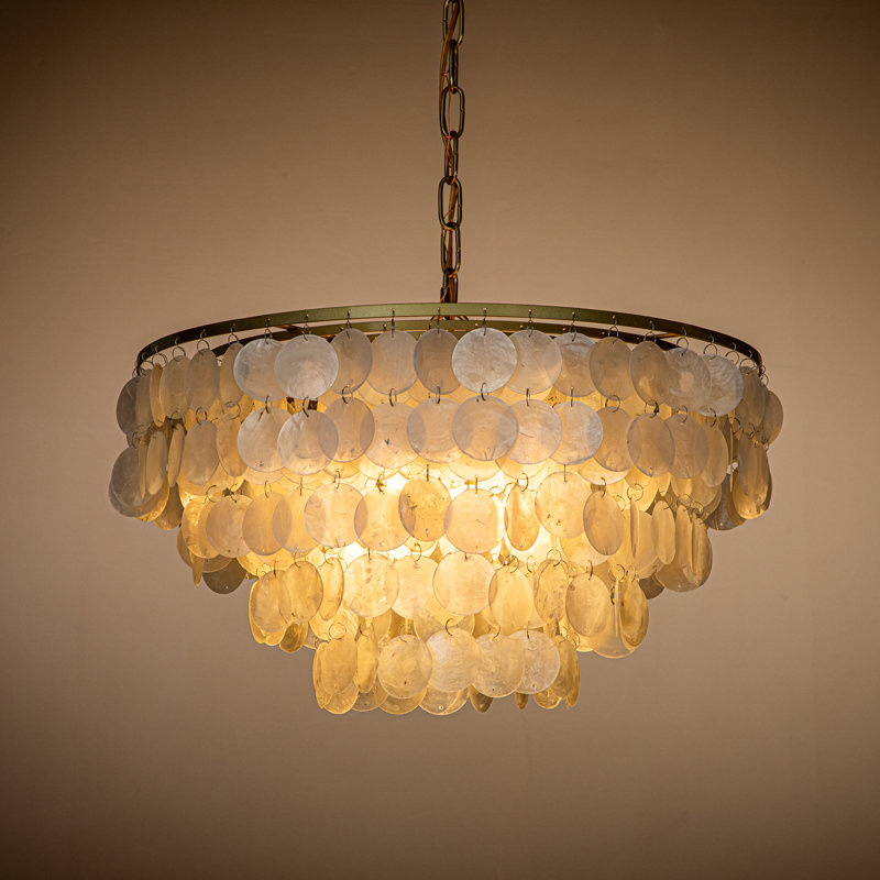 Highland Dunes Giesen 4Light Farmhouse Tiered Antique Gold Capiz